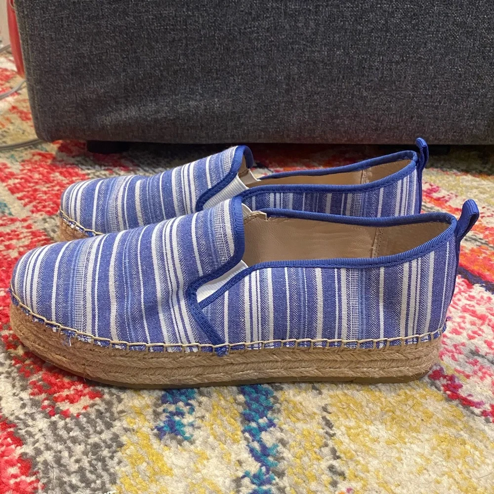 J. McLaughlin Blue and White Striped Espadrilles